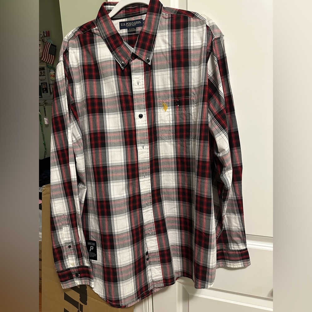U.S. Polo Assn. Men's Red Plaid Shirt Size XXL
